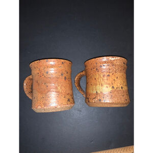Handmade Mugs One Size Brown Black Speckled Pottery Set of 2